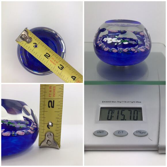 Perthshire 1986B Bouquet Lampwork Flower Millefiori Twist Facet Blue Paperweight - Picture 9 of 14